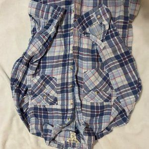 Light Blue, White, and Red Womens plad Button up